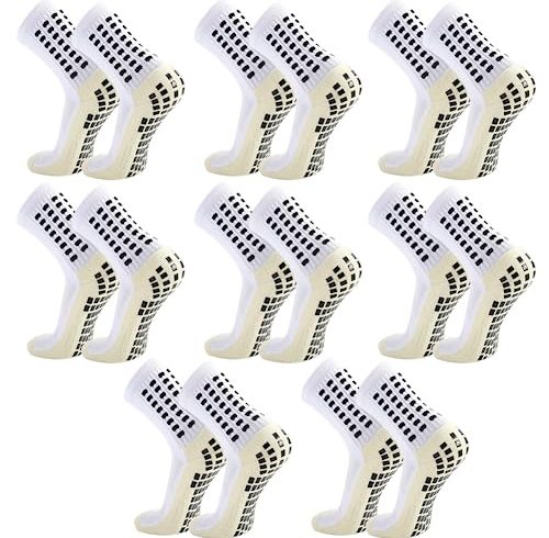 Ukontagood 8 Pack Men’s Soccer Socks Anti Slip Non-Slip Grip Pads for Football Basketball Sports Grip Socks (White)