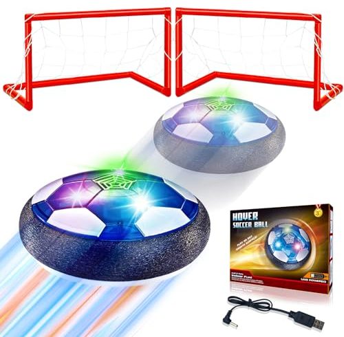 Kids Toys Hover Soccer Ball Set, Air Power Soccer Hover Ball with LED Lights and Safe Foam Bumper, Air Power Hover Ball with 1 Goals Two Door for 3 4 5 6 7-14 Years Old Boy Girl Indoor/Outdoor Games